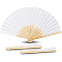 Los mejores  - Abanicos de Bambú- Samione Abanicos Blancos Plegables de Papel con Bolsa Portátil Regalo para Boda-Fiesta-Bricolaje…
